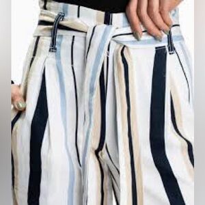 Sincerely Jules Linen Blend Striped Wide Leg Paper Bag Tie Waist Y2K Sz M